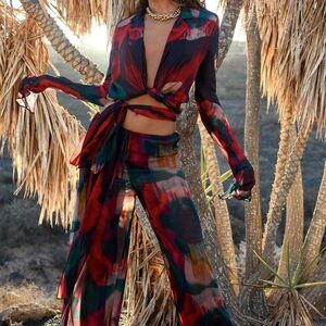 Rat & Boa Vibrant Red and Green Wide Leg Jumpsuit